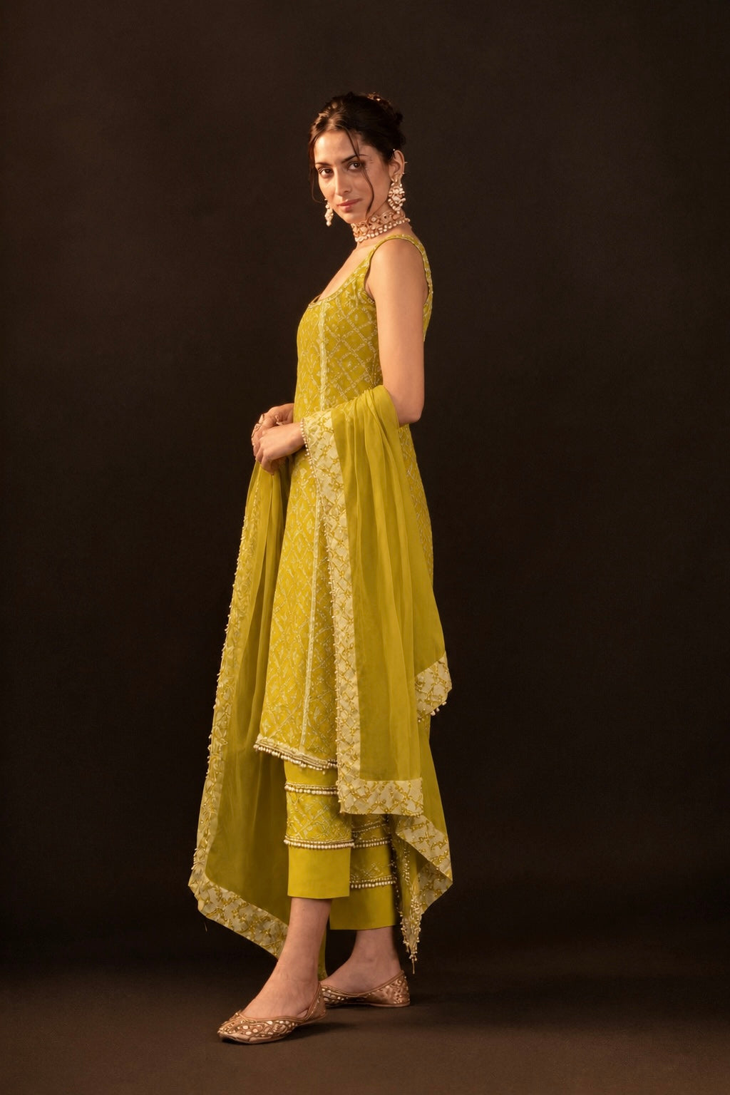 Mustard Yellow Brocade Kurta Pant Dupatta Set