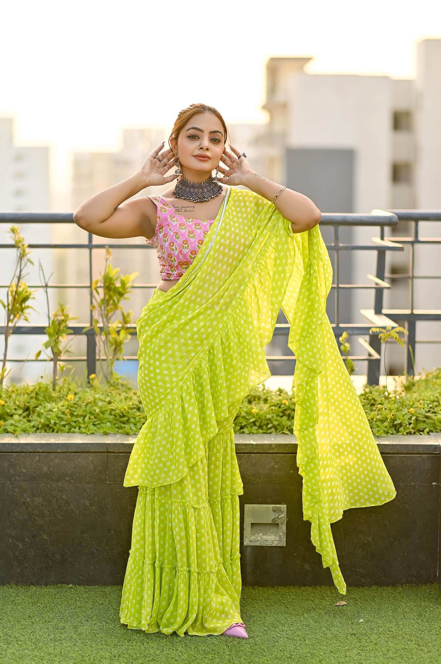 Issh Saree Sharara - Green - Monk & Mei