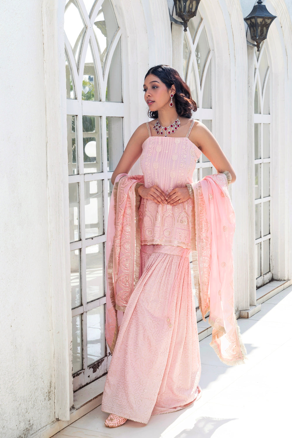 Maple Pink - Short Kurta Sharara Set
