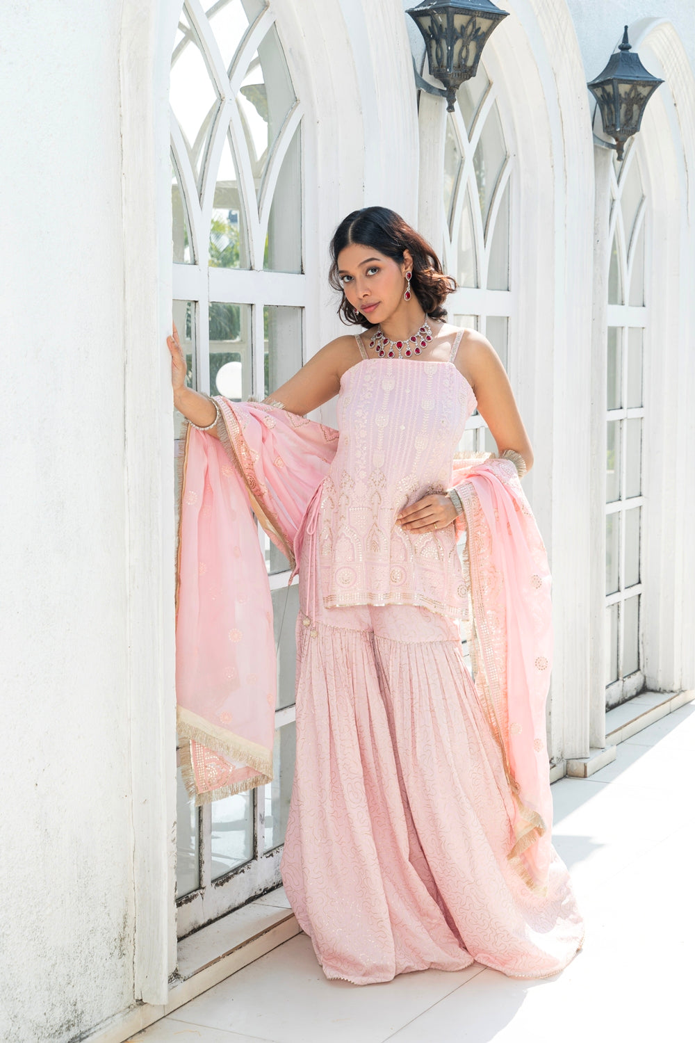 Maple Pink - Short Kurta Sharara Set