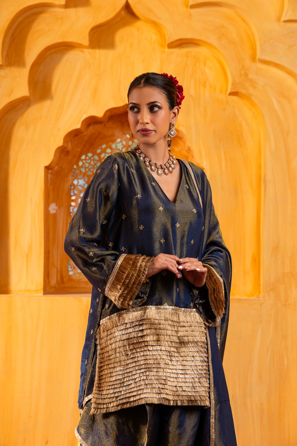 Naveli-Kurta, Farsi Salwar And Dupatta Set-Blue