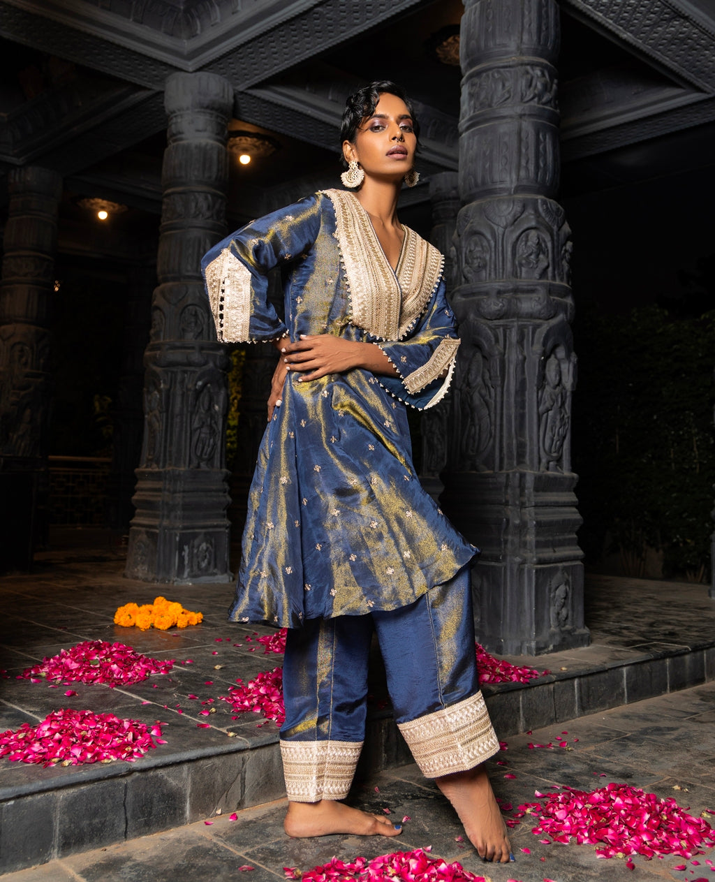 Bhavya- Kurta and Straight pants Set- Blue