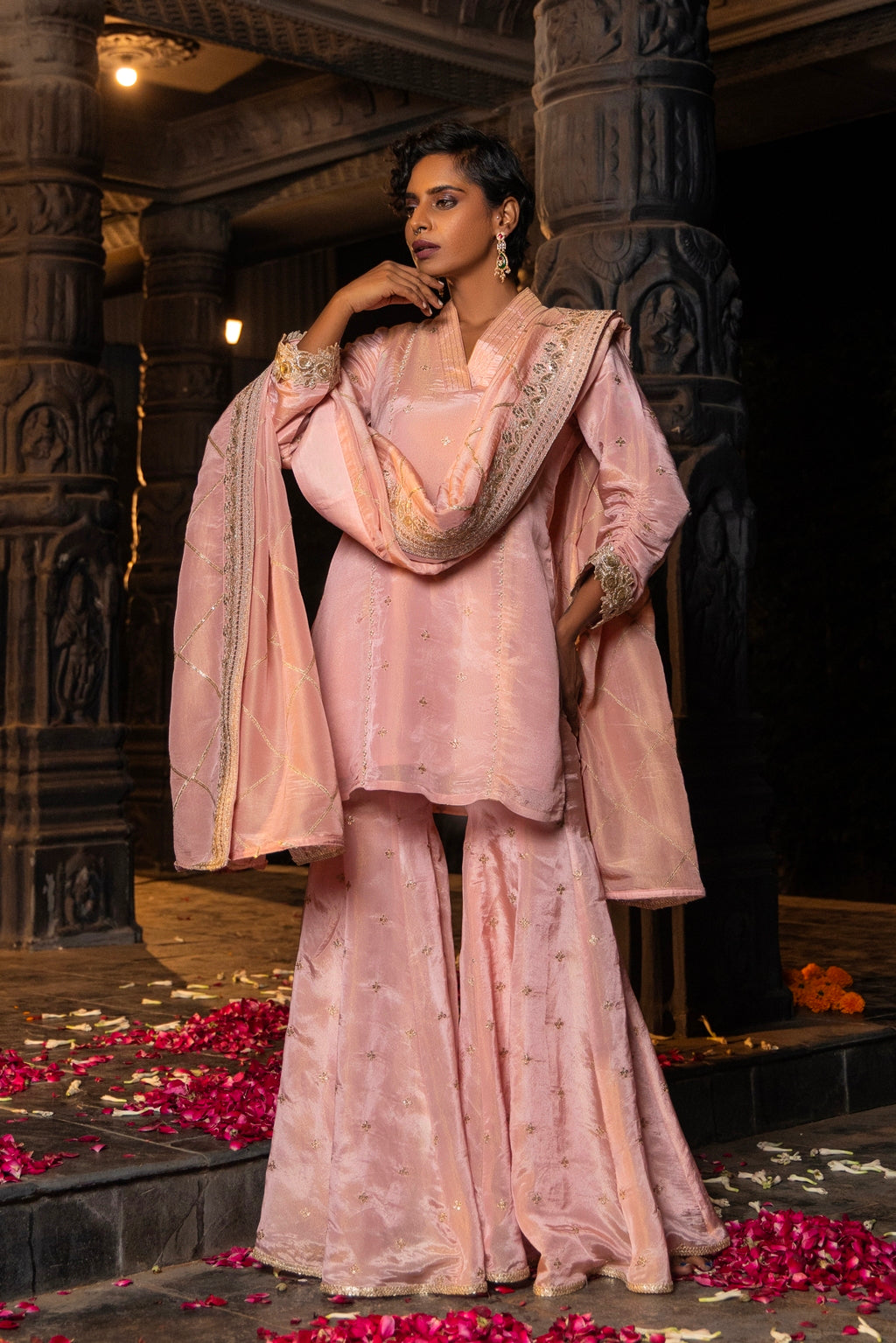 Kashi- Kurta, Sharara and Dupatta Set- Blush Pink