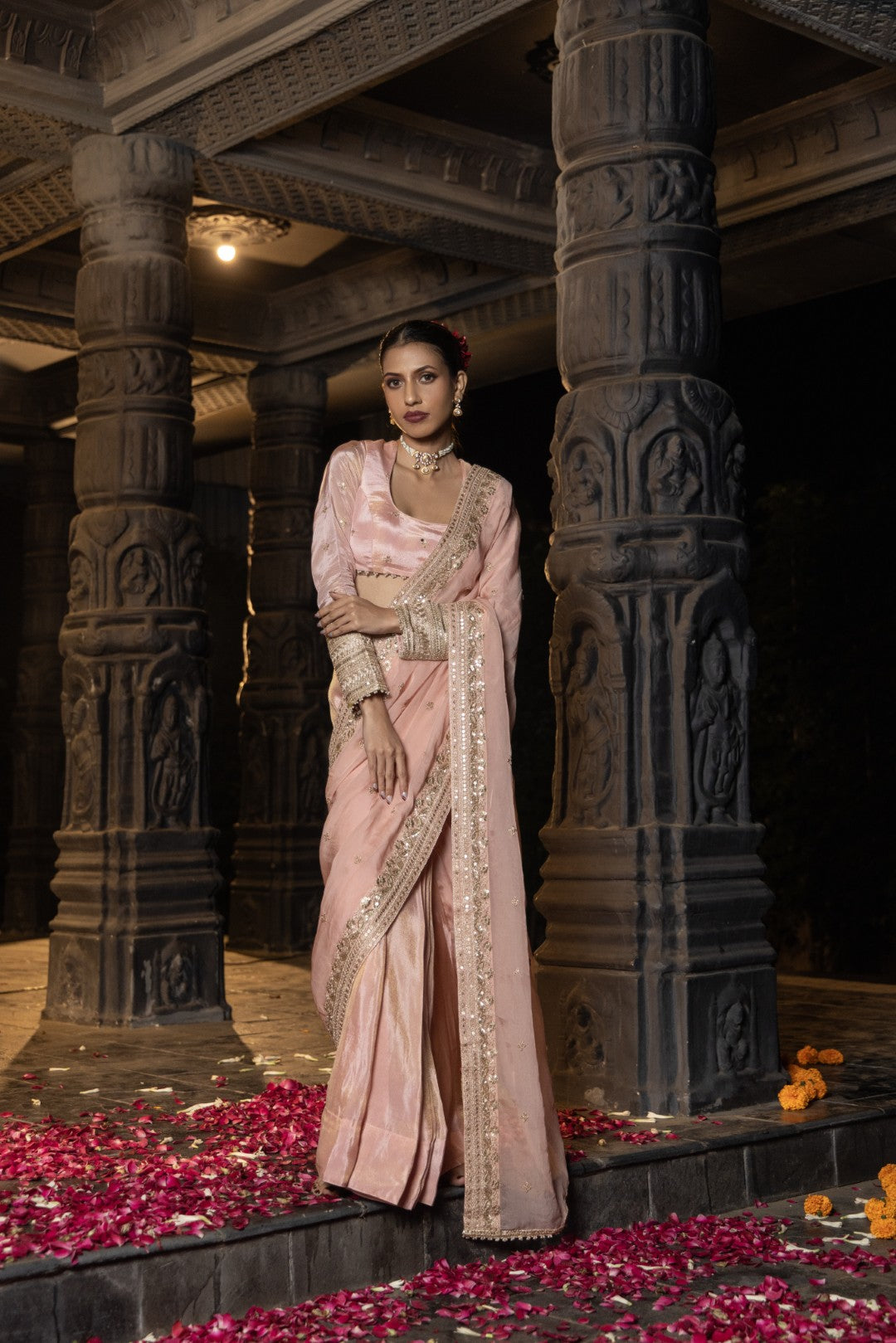 Hansini-Saree and Blouse set-Blush Pink