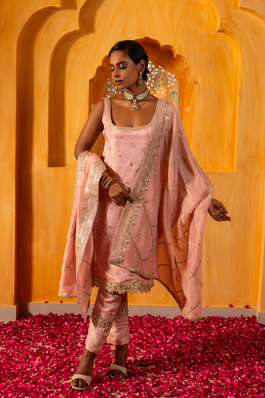 Kaaya- Straight Kurta, Pants and Dupatta - Blush Pink