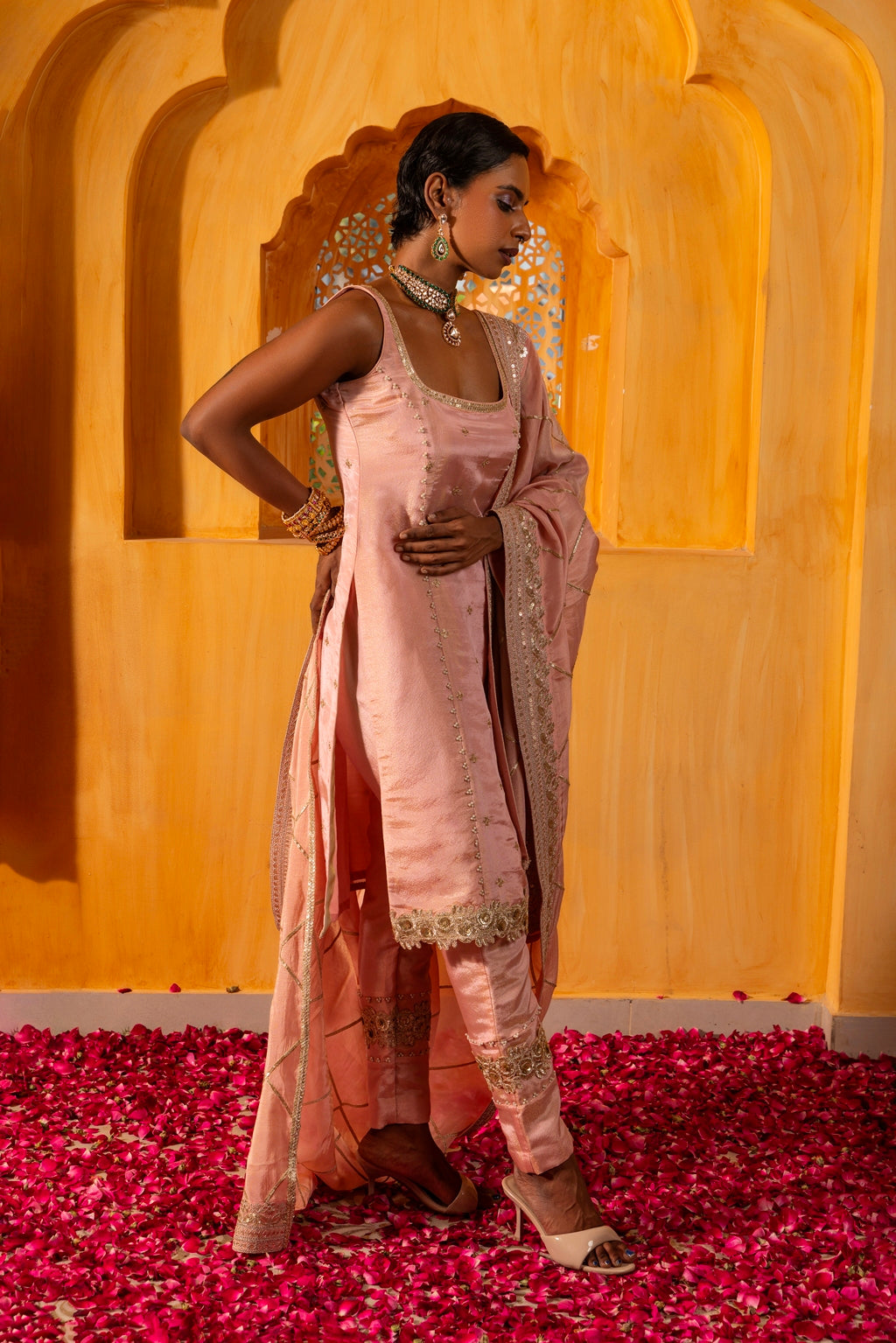 Kaaya- Straight Kurta, Pants and Dupatta - Blush Pink