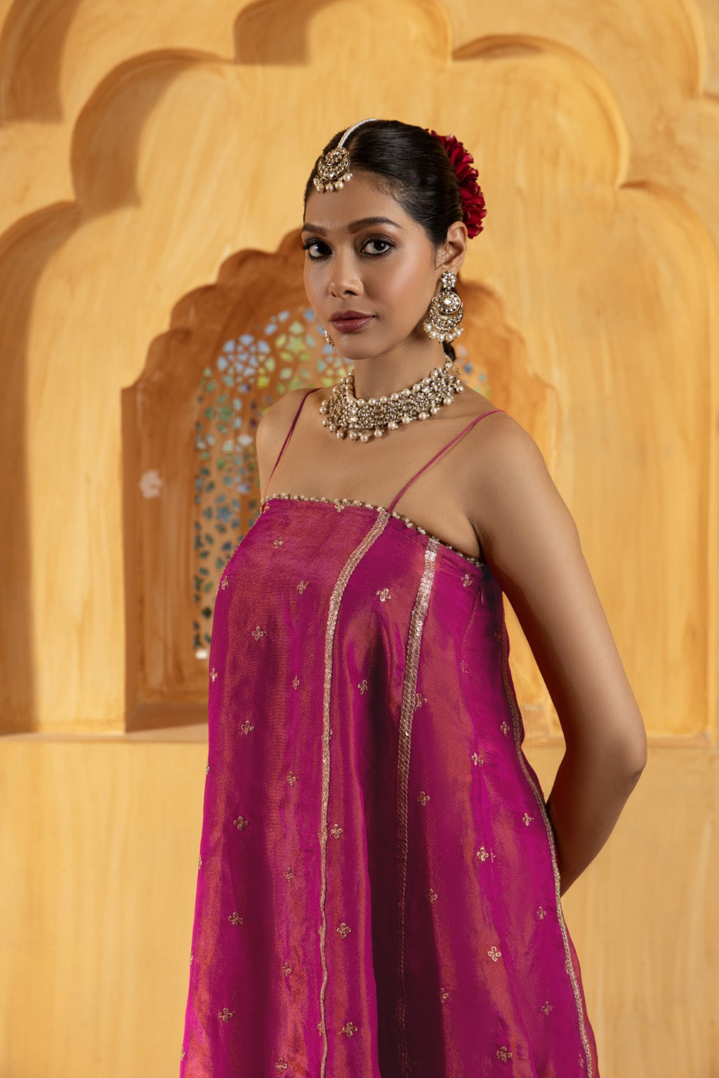 Neelam-Top Bottom Co-ord Set-Rani Pink