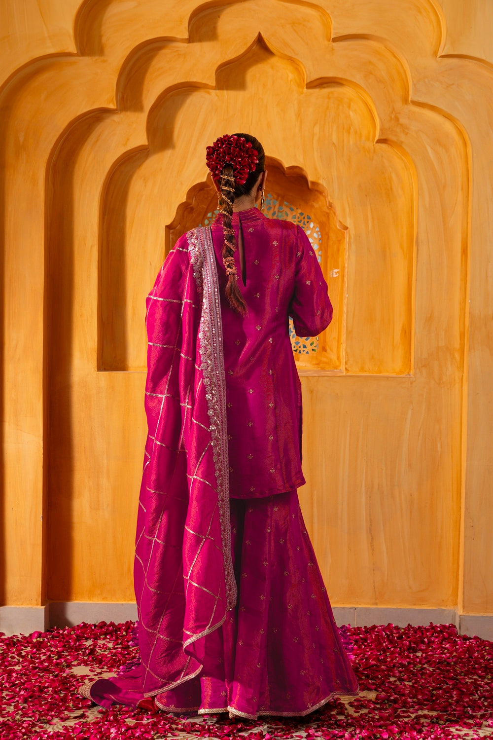 Kashi- kurta, Sharara and Dupatta set - Rani pink