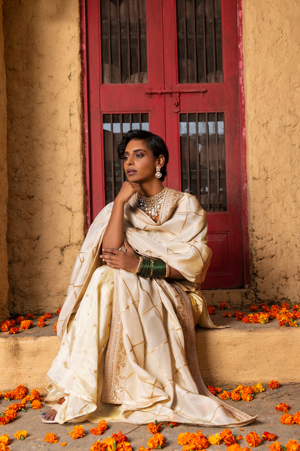 Mihira- Short Kurta, Sharara and Dupatta - Rani Pink