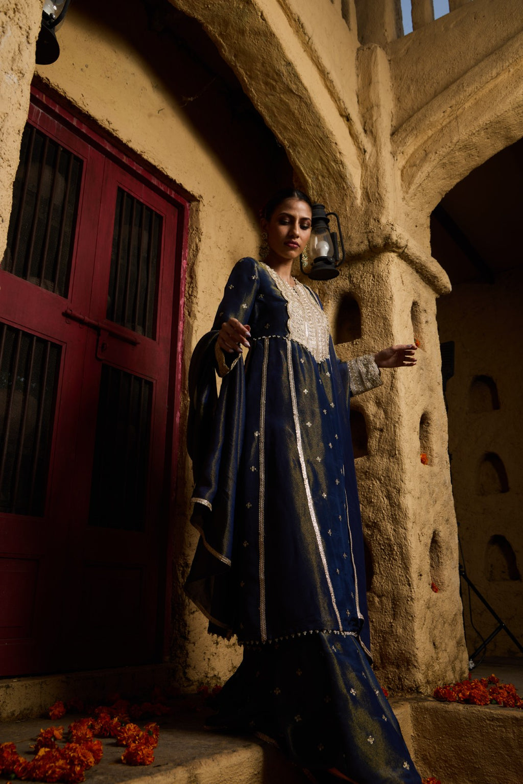 Tulsi-Kurta, Sharara and Dupatta Set-Blue