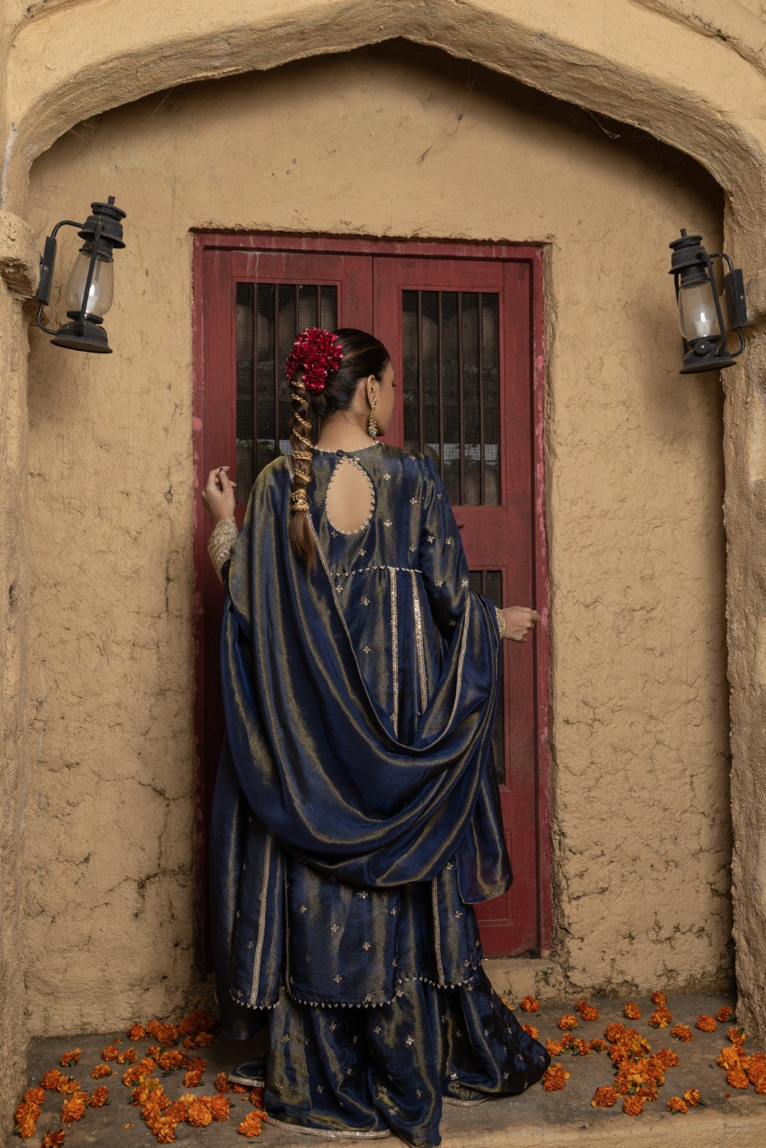 Tulsi-Kurta, Sharara and Dupatta Set-Blue