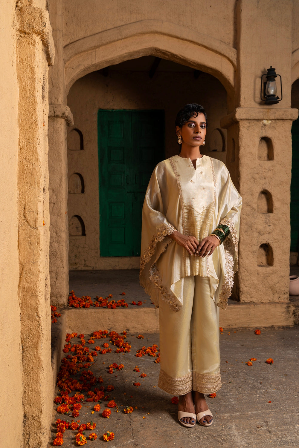 Lasya-Kaftan Bottom Co-ord set-Lime Green