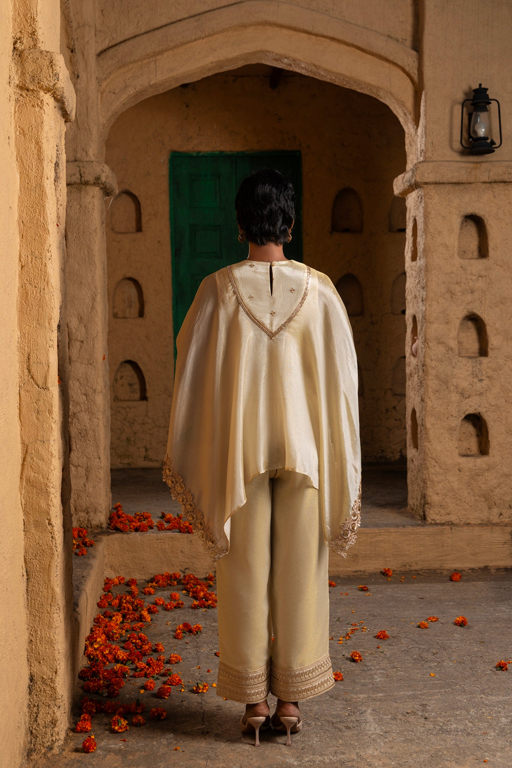 Lasya-Kaftan Bottom Co-ord set-Lime Green