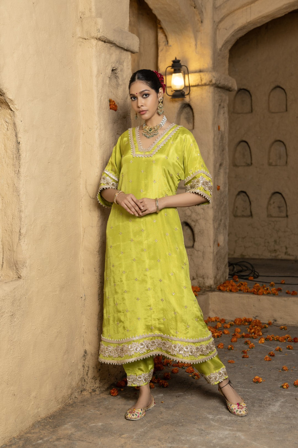 Navya- Kurta and Salwar Set- Lime Green