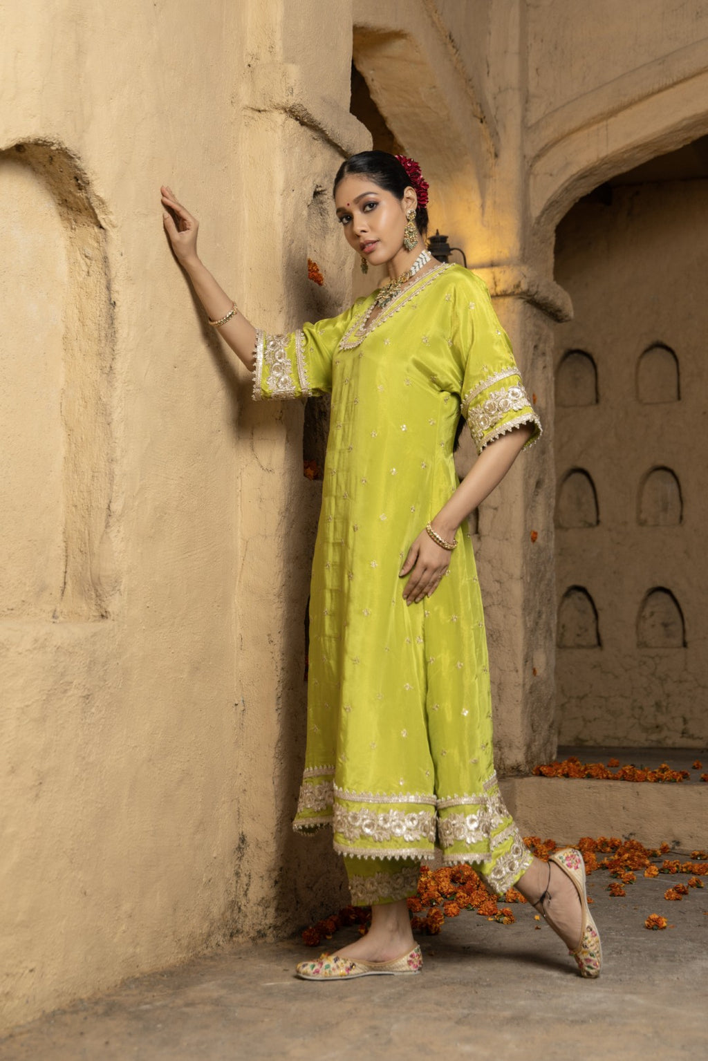 Navya- Kurta and Salwar Set- Lime Green