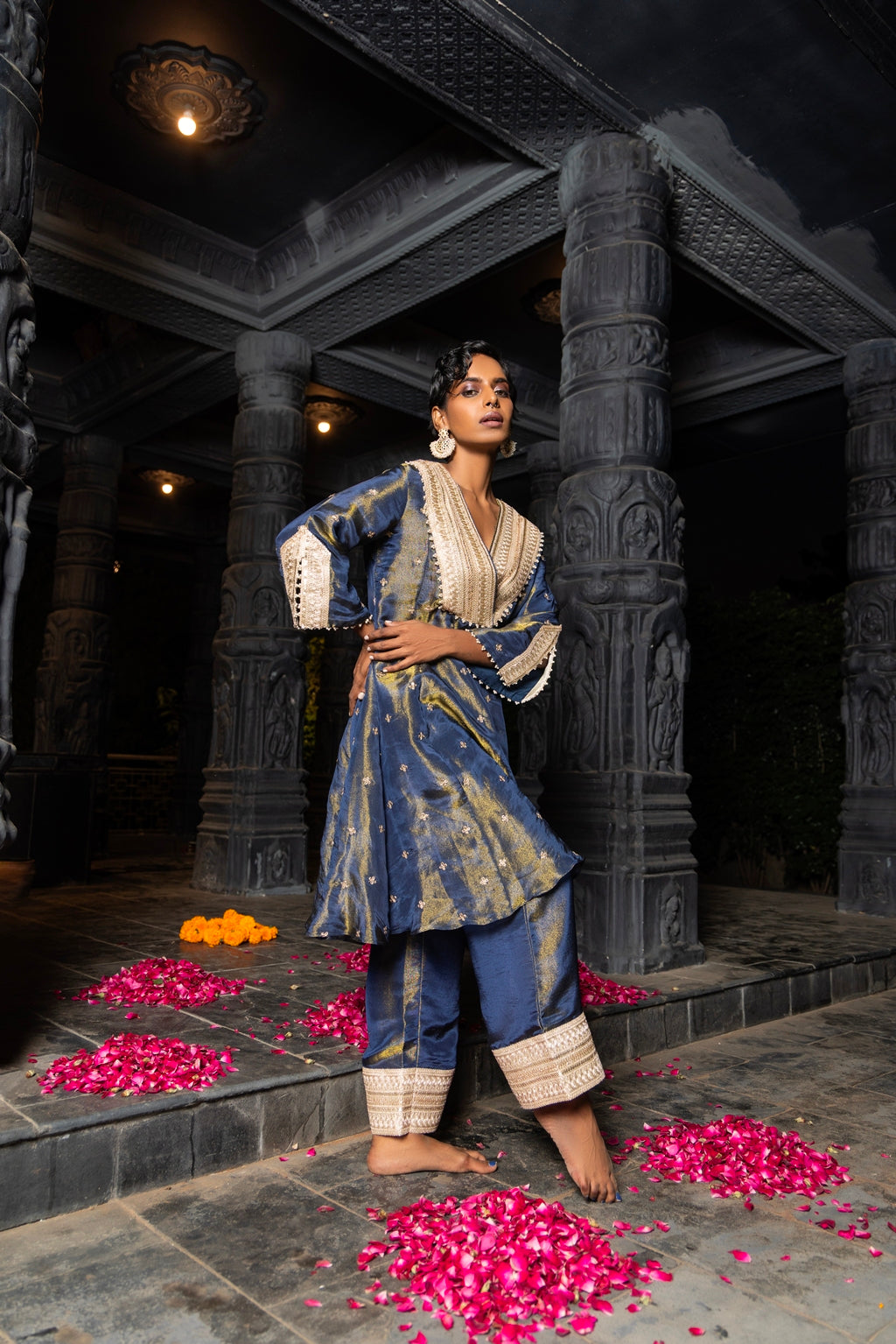 Bhavya- Kurta and Straight pants Set- Blue