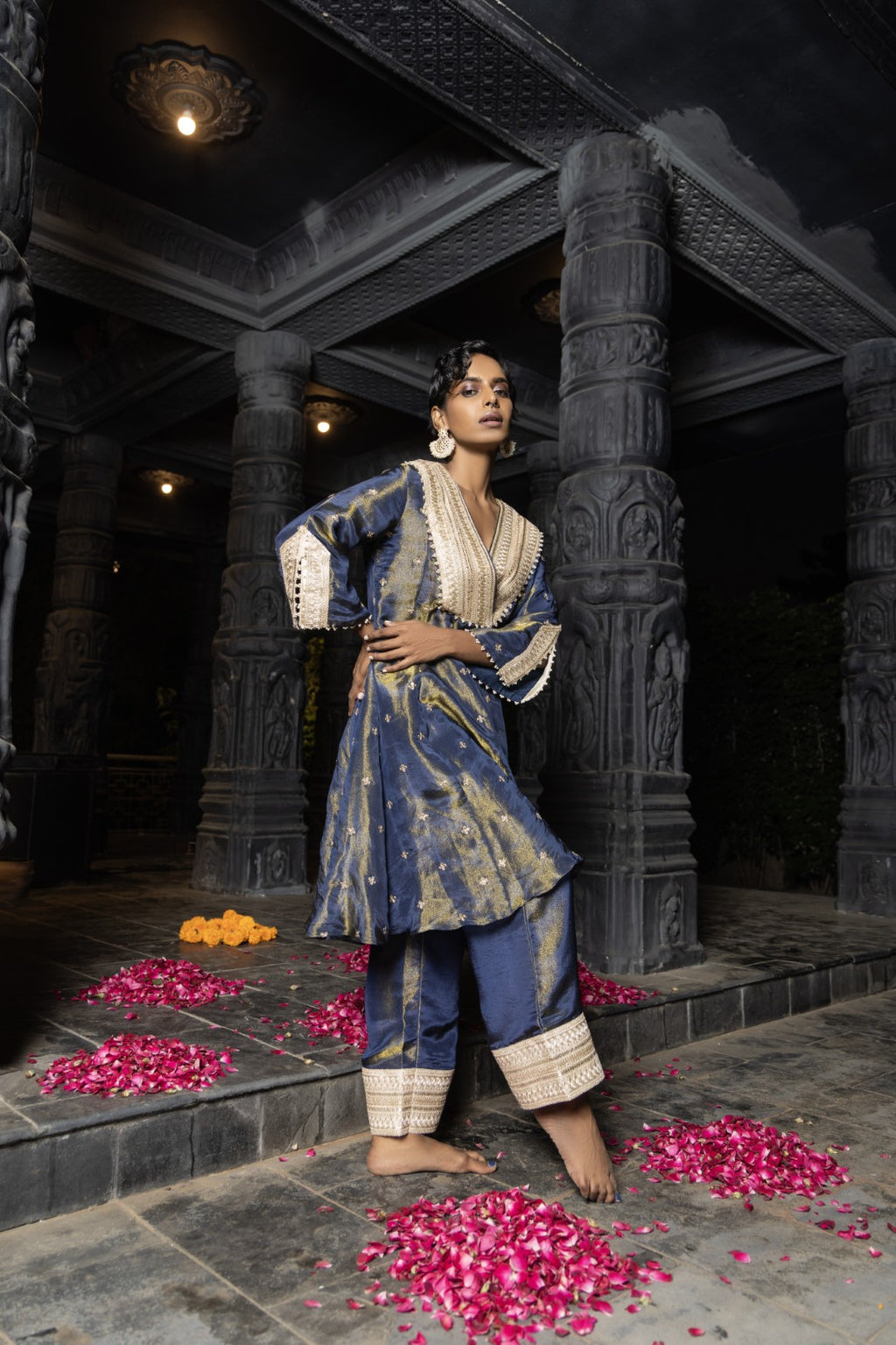 Bhavya- Kurta and Straight pants Set- Blue