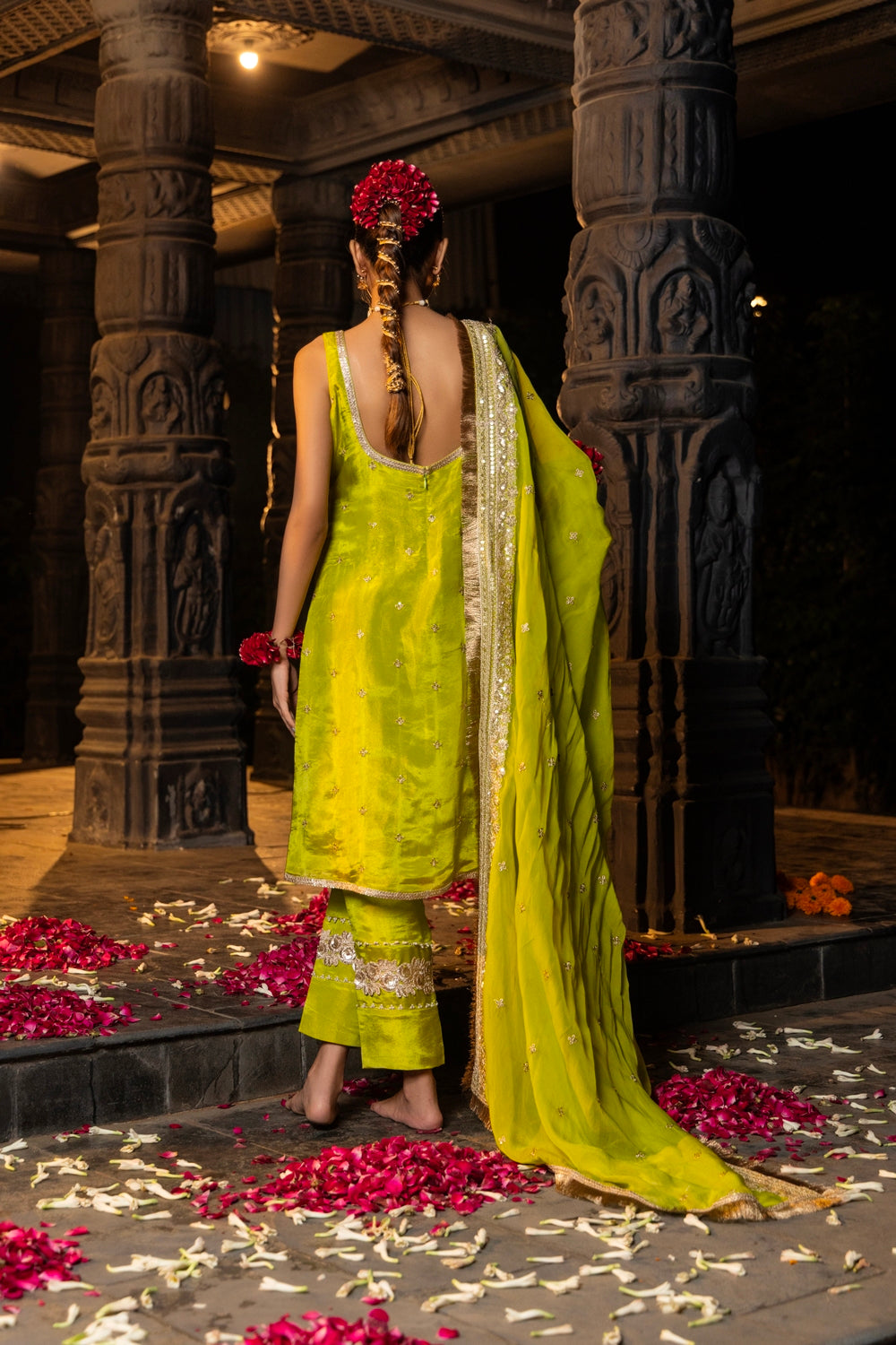 Manika - Straight Kurta, Pants and Dupatta - Lime Green