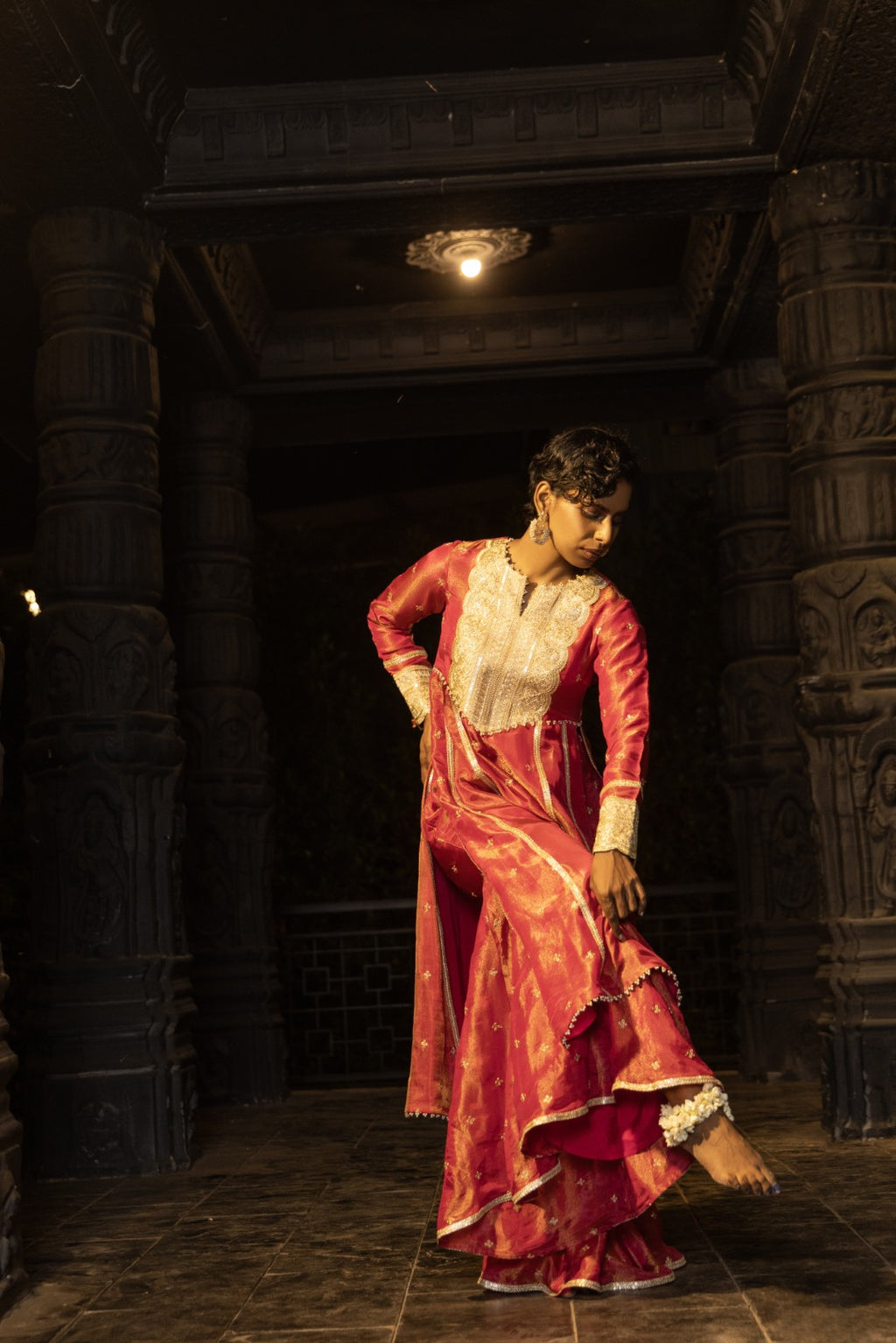 Tulsi-Kurta, Sharara and Dupatta Set-Rani Pink