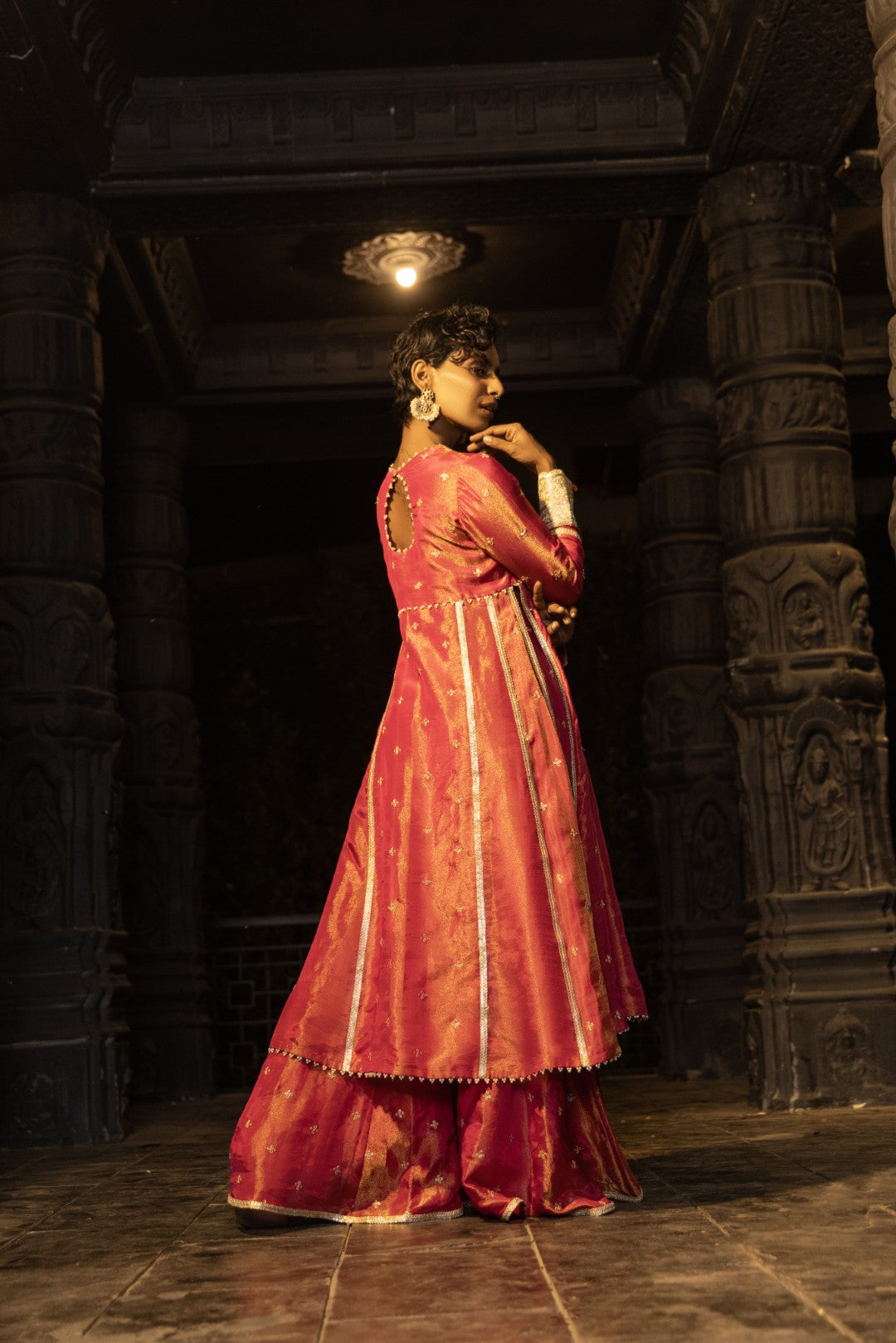 Tulsi-Kurta, Sharara and Dupatta Set-Rani Pink