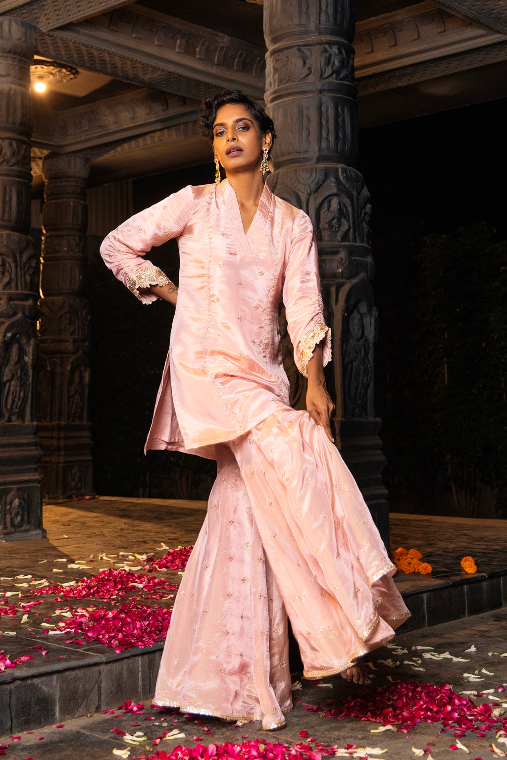 Kashi- Kurta, Sharara and Dupatta Set- Blush Pink