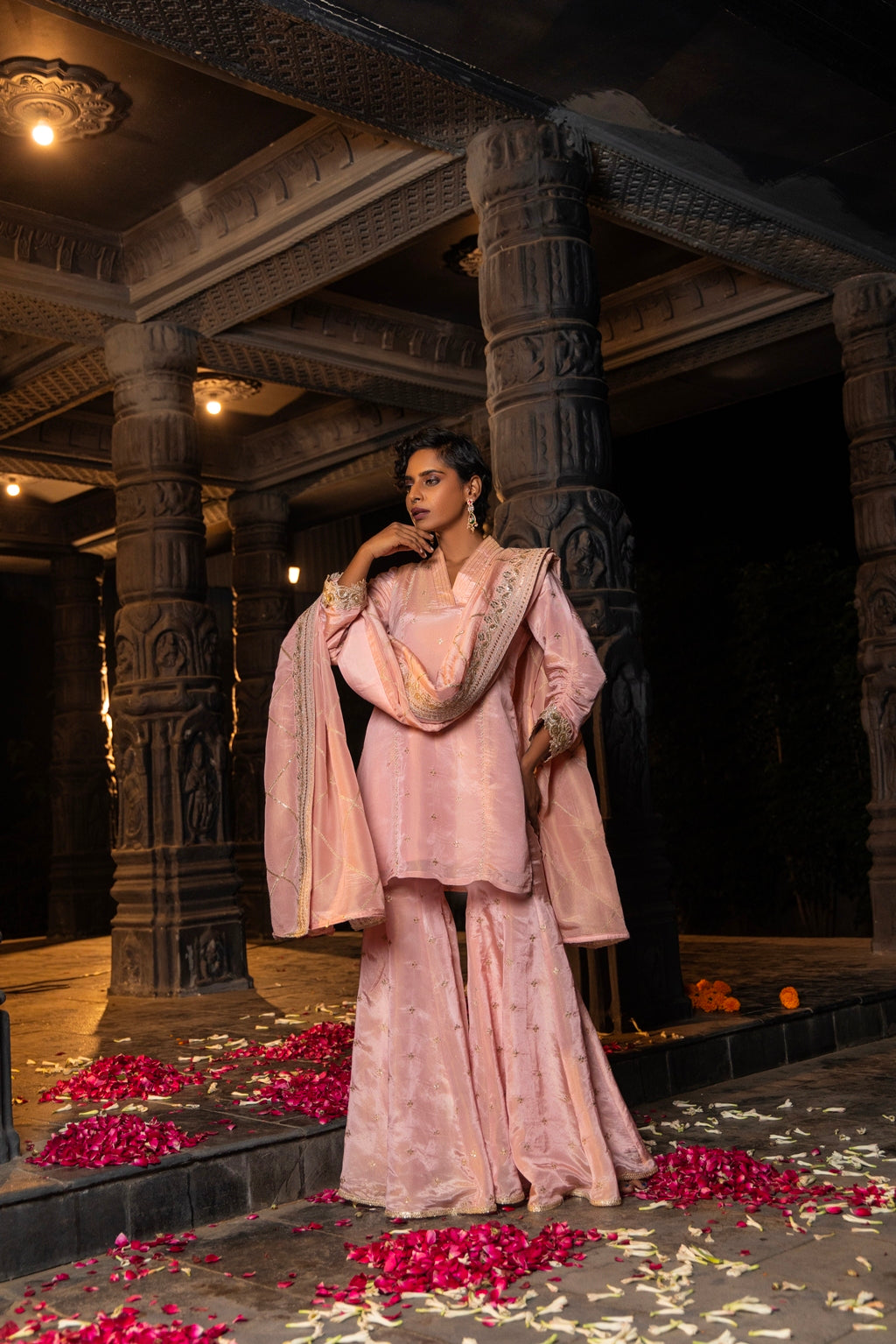 Kashi- Kurta, Sharara and Dupatta Set- Blush Pink