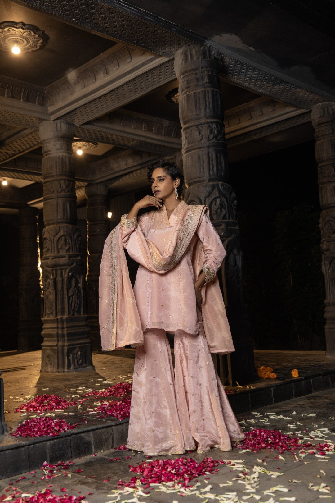 Kashi- Kurta, Sharara and Dupatta Set- Blush Pink