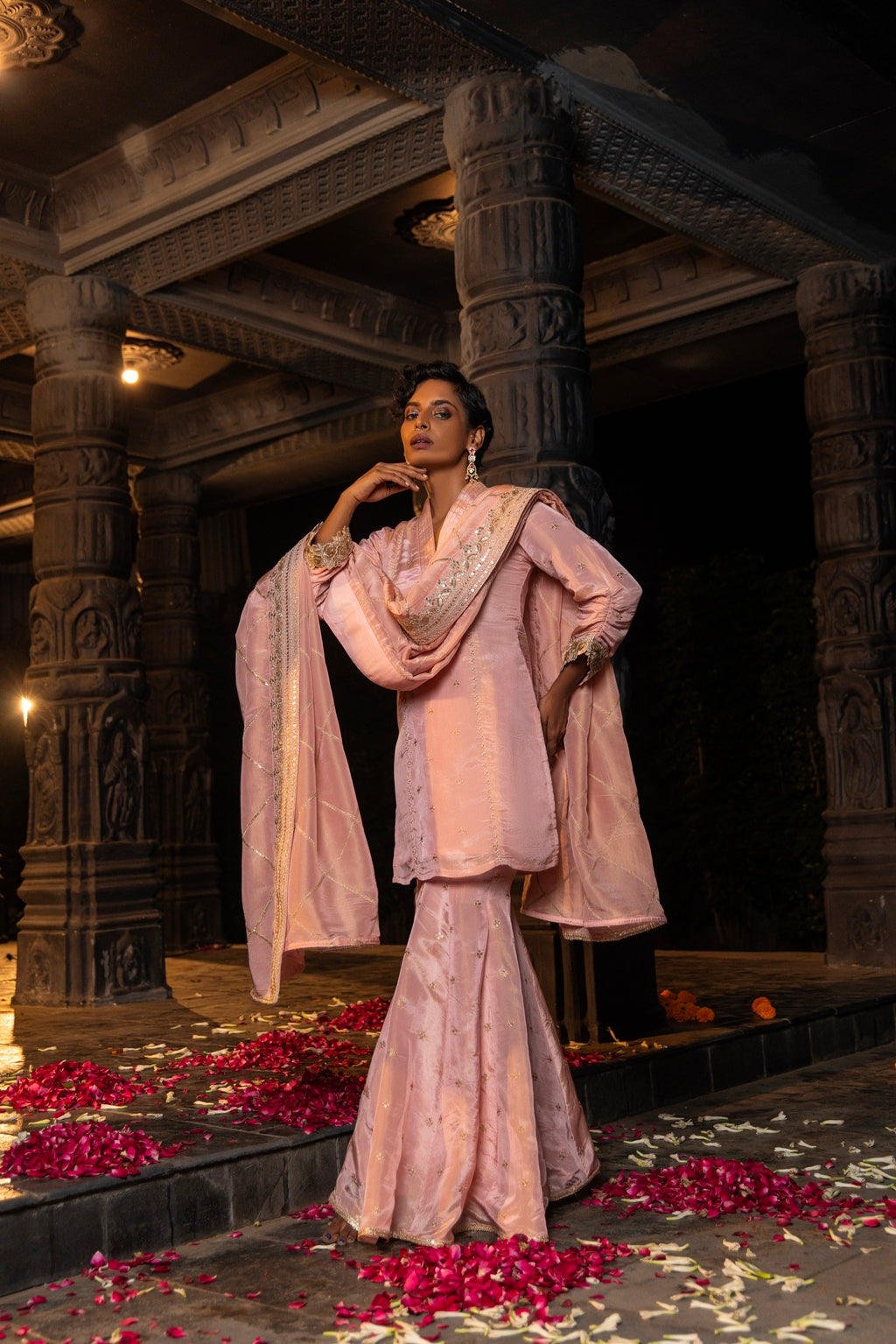 Kashi- Kurta, Sharara and Dupatta Set- Blush Pink