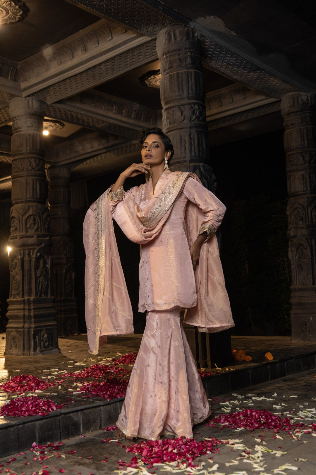 Kashi- Kurta, Sharara and Dupatta Set- Blush Pink