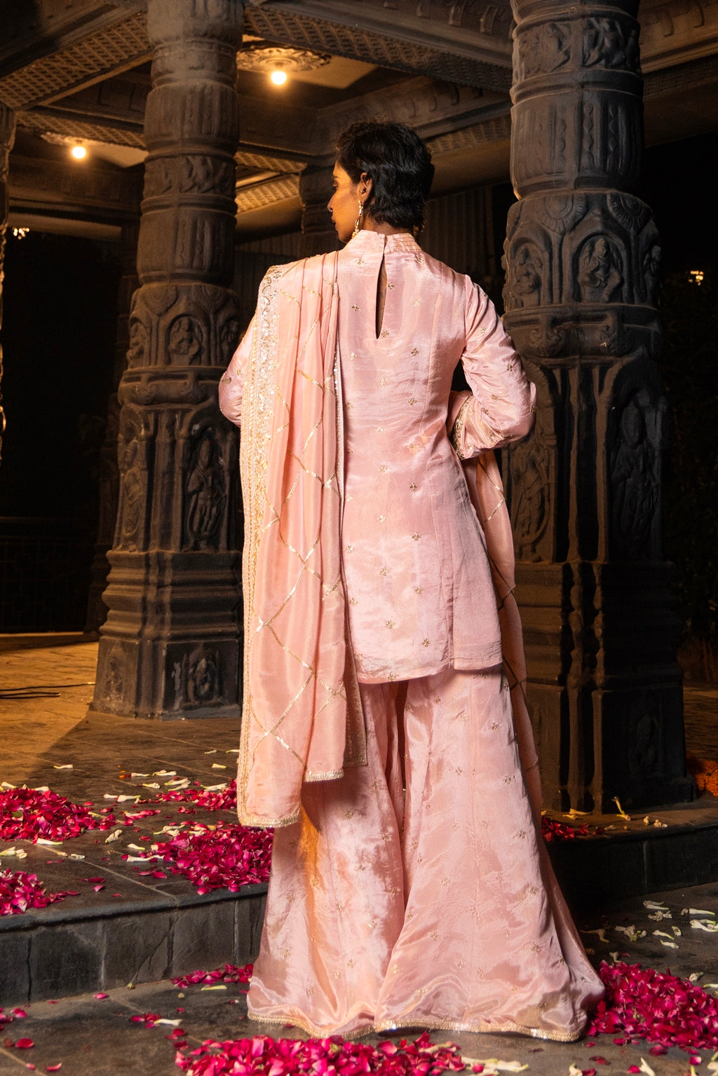 Kashi- Kurta, Sharara and Dupatta Set- Blush Pink
