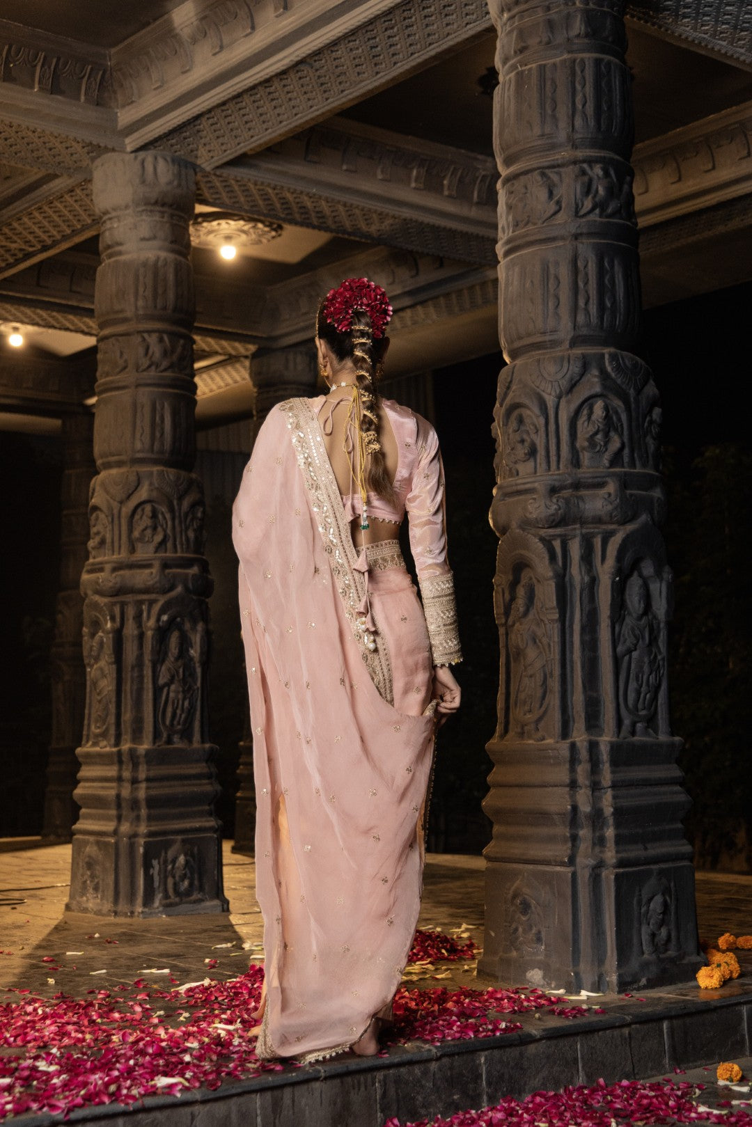 Hansini-Saree and Blouse set-Blush Pink