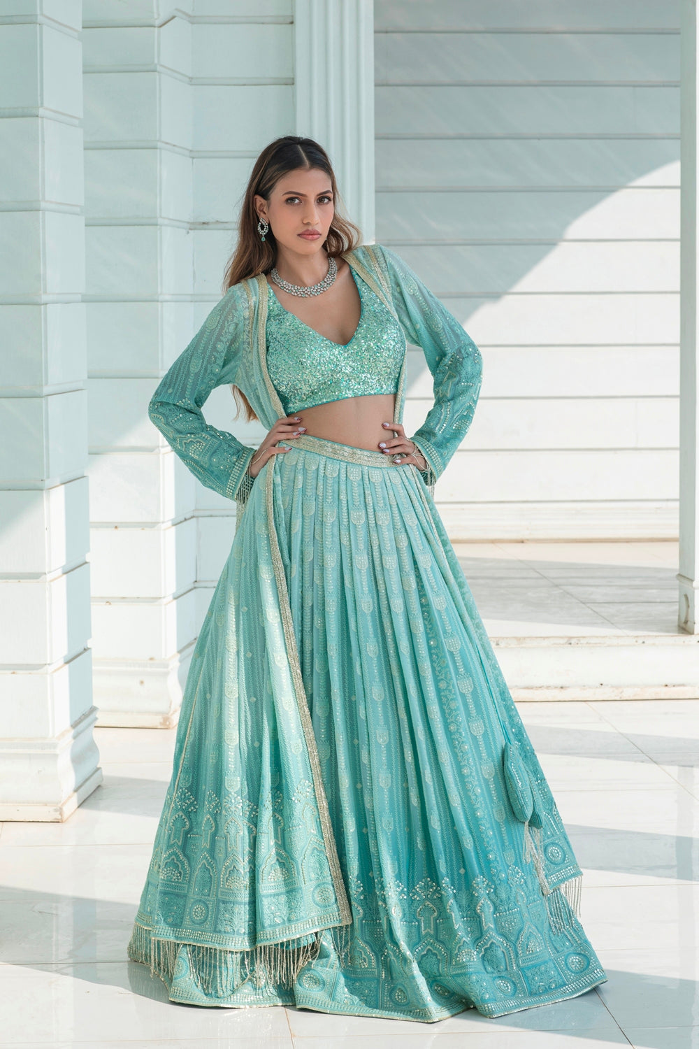 Olive  - Lehenga Cape Set
