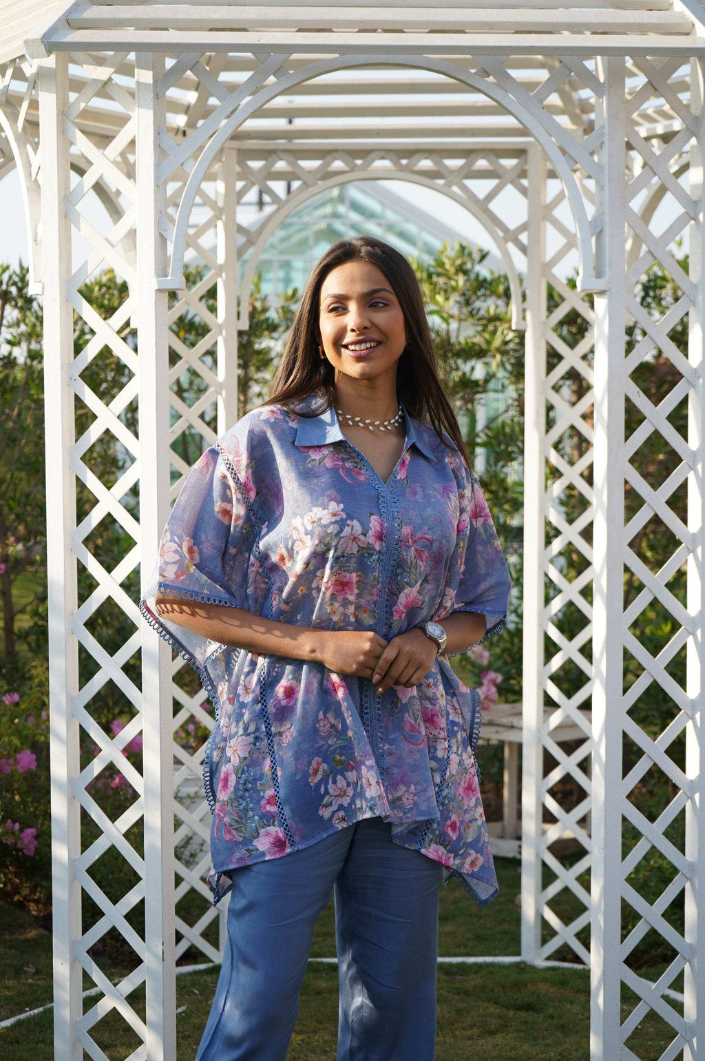 Dahlia Kaftan Top - Blue - Monk & Mei