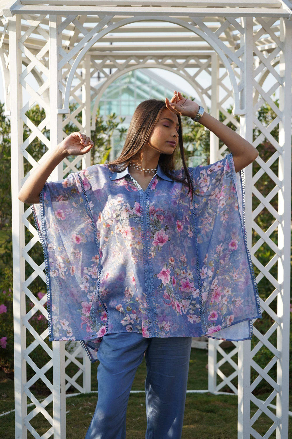 Dahlia Kaftan Top - Blue - Monk & Mei