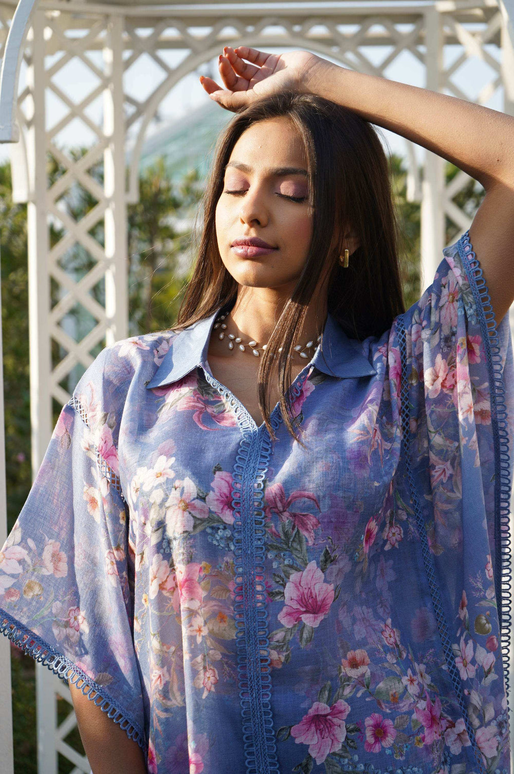 Dahlia Kaftan Top - Blue - Monk & Mei