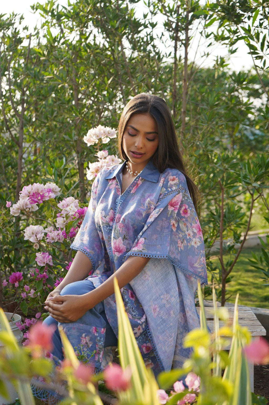 Dahlia Kaftan Top - Blue - Monk & Mei