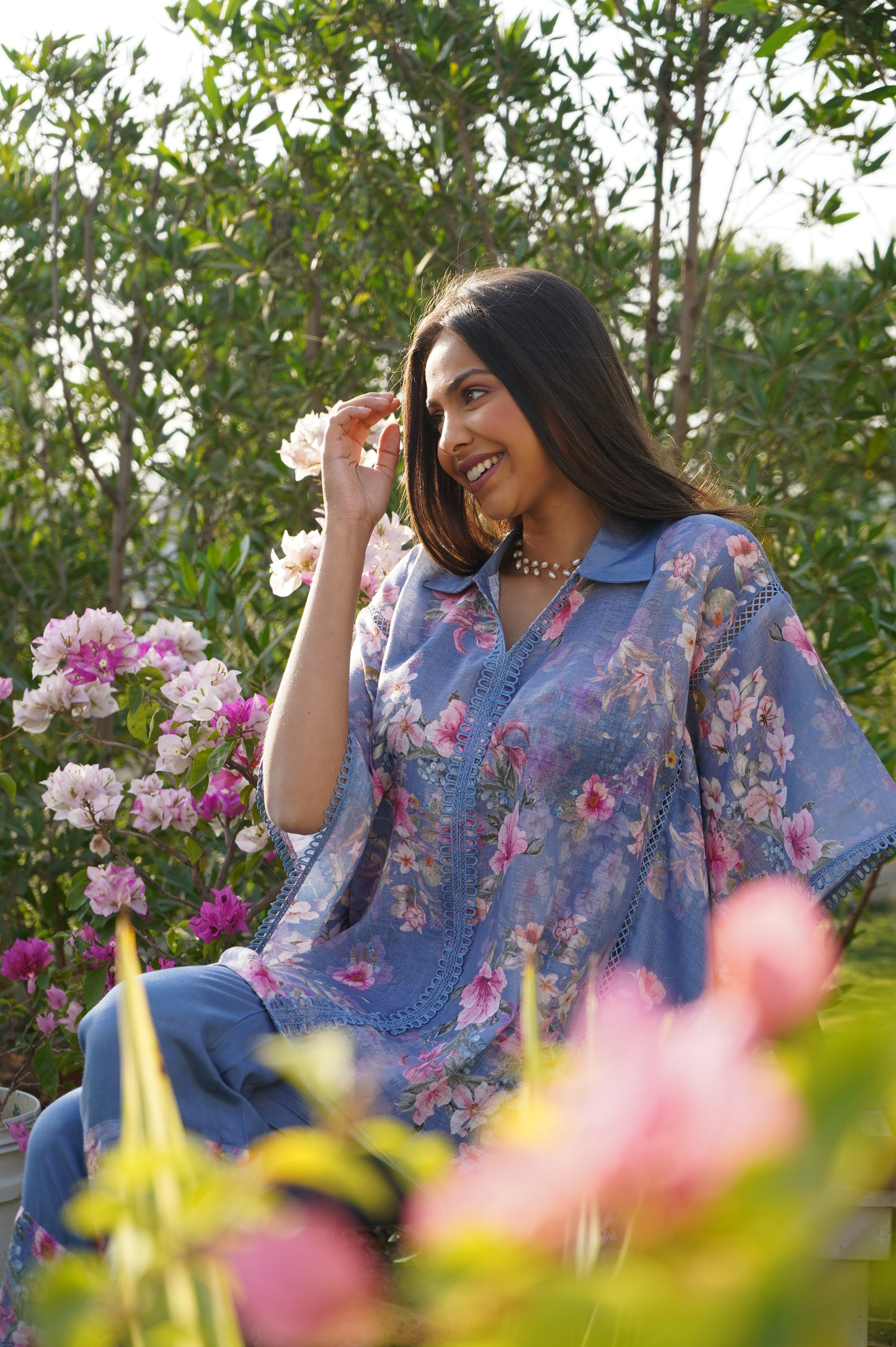 Dahlia Kaftan Top - Blue