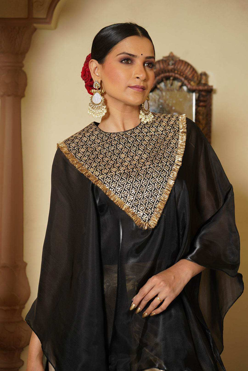 Aza Satin Sharara Pants with Cape - Monk & Mei