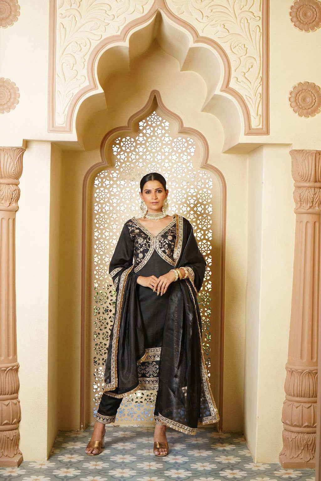 Ghazal Brocade Kurta, Sharara & Dupatta - Monk & Mei