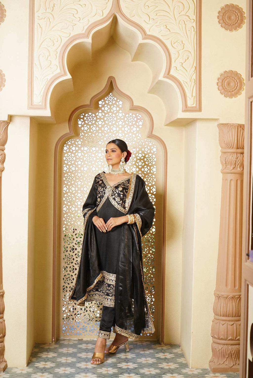 Ghazal Brocade Kurta, Sharara & Dupatta - Monk & Mei