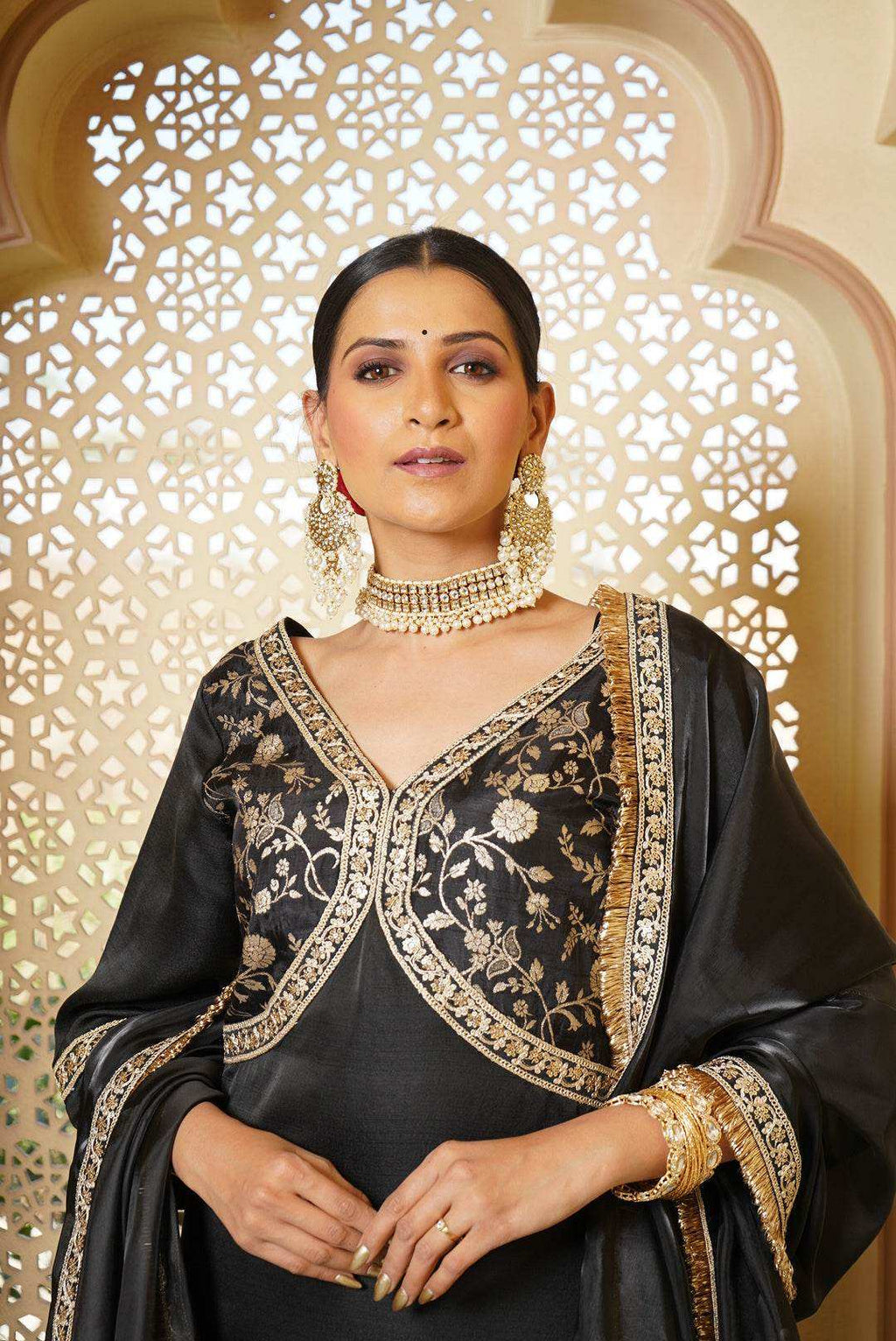 Ghazal Brocade Kurta, Sharara & Dupatta - Monk & Mei