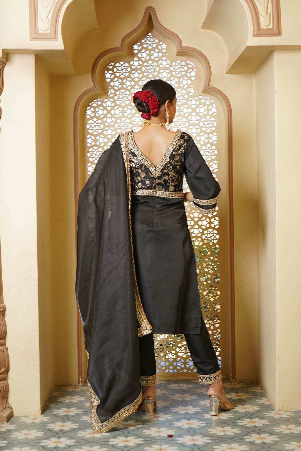 Ghazal Brocade Kurta, Sharara & Dupatta - Monk & Mei