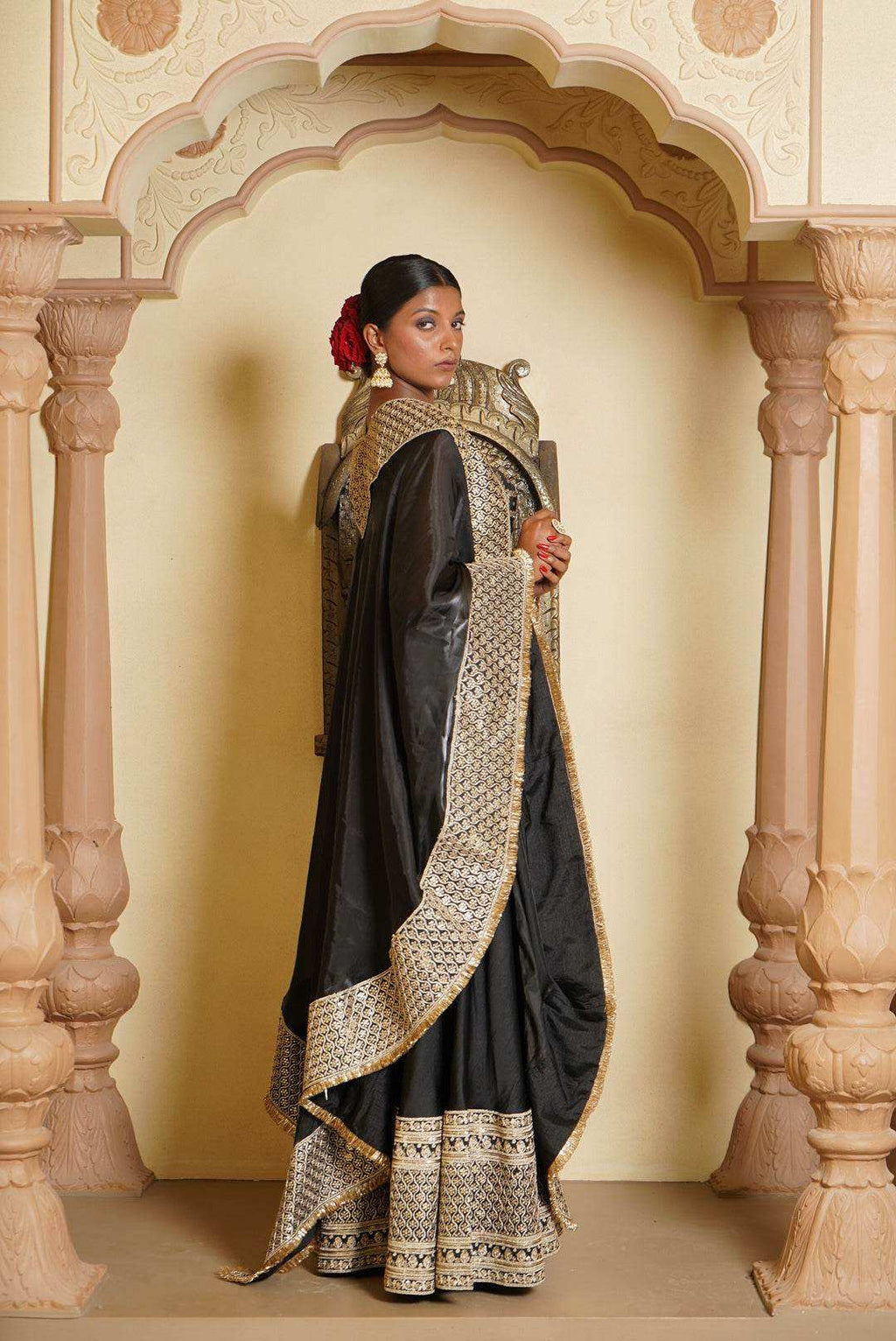 Haseena Brocade Silk Blouse and Sharara with Cape - Monk & Mei