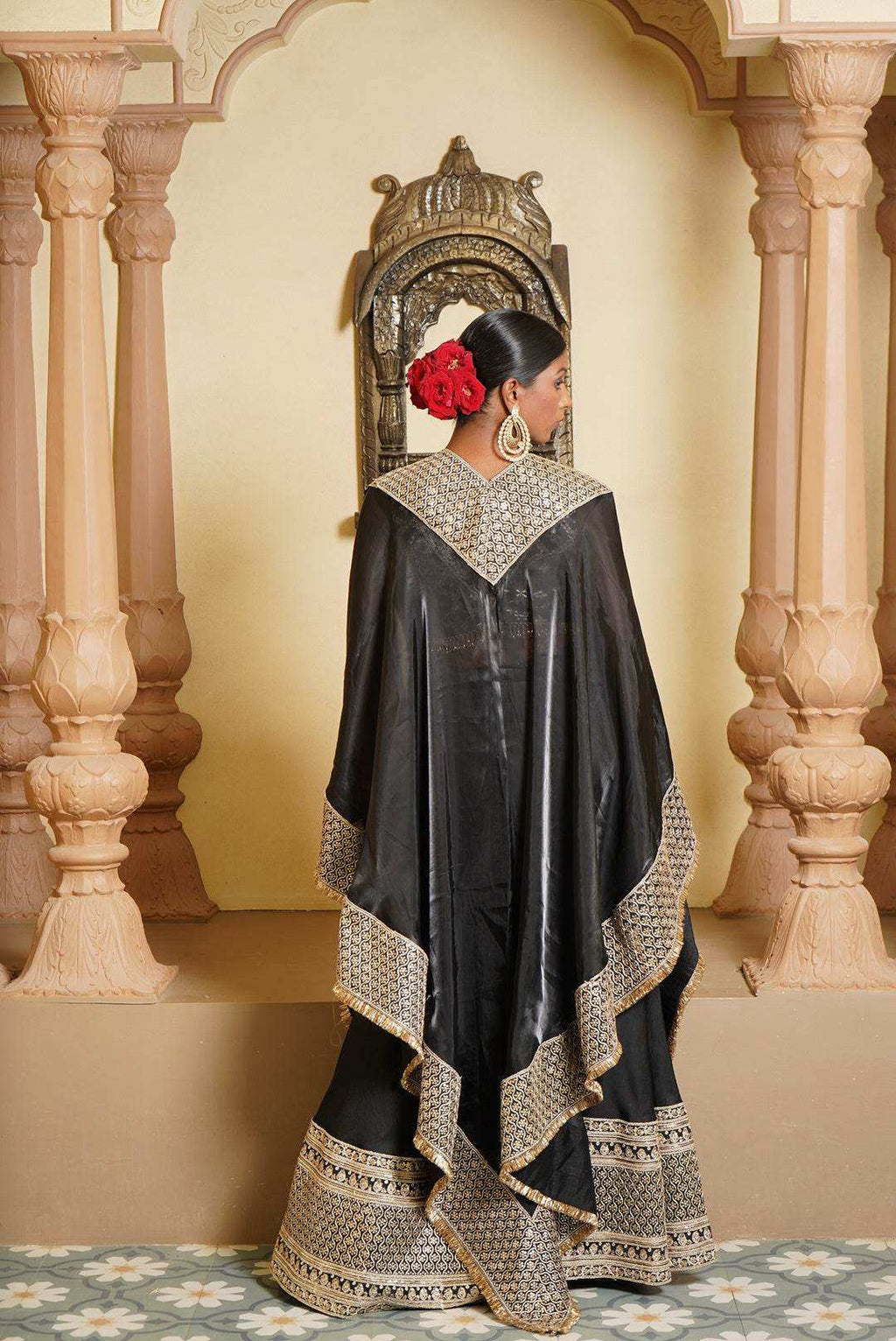 Haseena Brocade Silk Blouse and Sharara with Cape - Monk & Mei