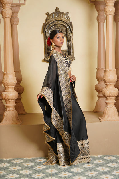 Haseena Brocade Silk Blouse and Sharara with Cape