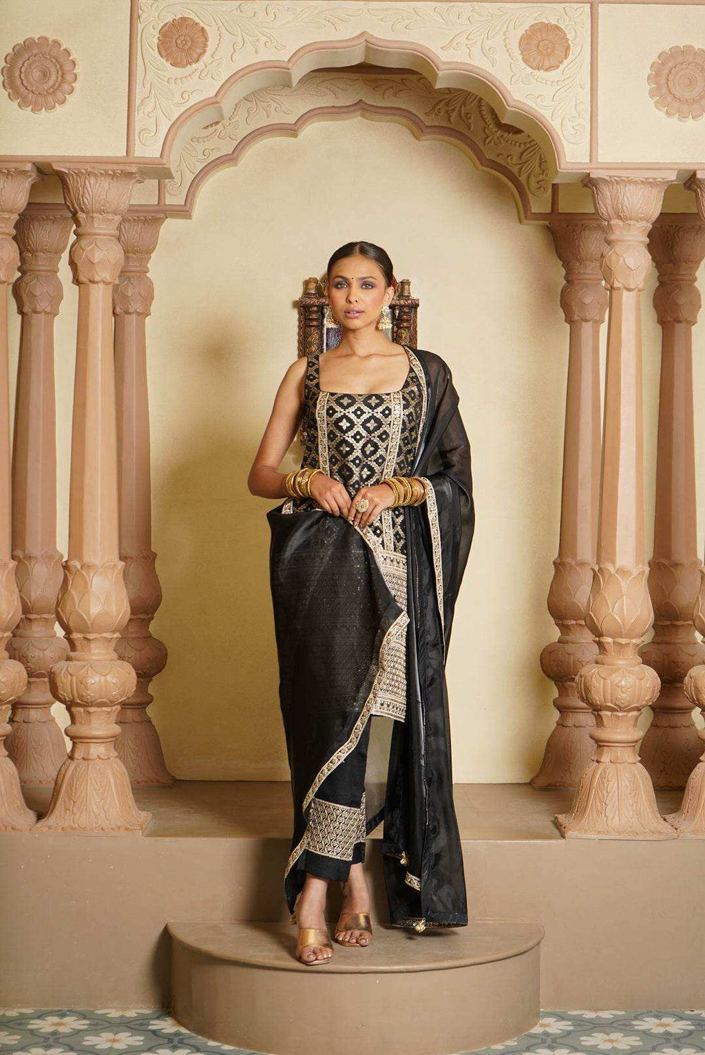 Sara Brocade Kurta, Sharara & Dupatta - Monk & Mei