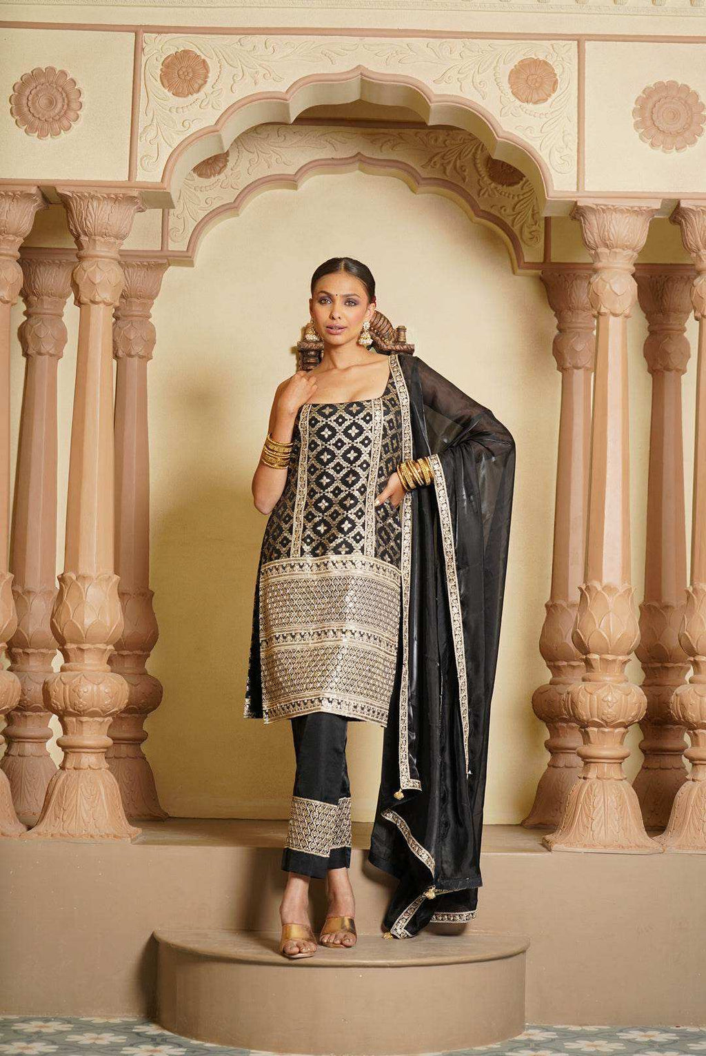 Sara Brocade Kurta, Sharara & Dupatta - Monk & Mei