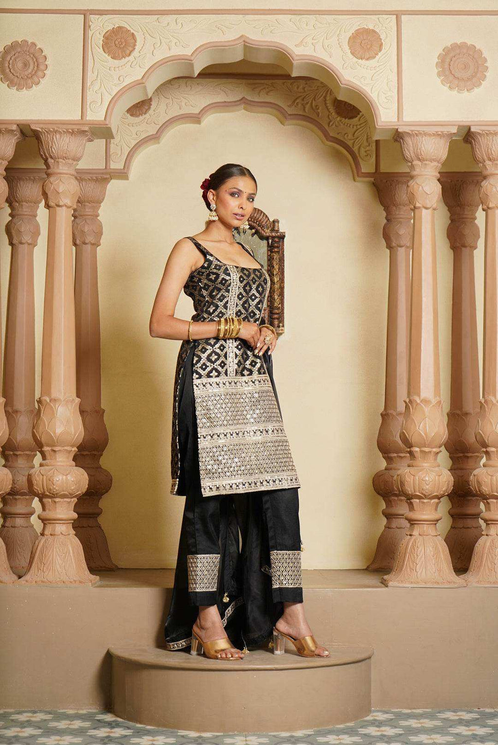Sara Brocade Kurta, Sharara & Dupatta - Monk & Mei