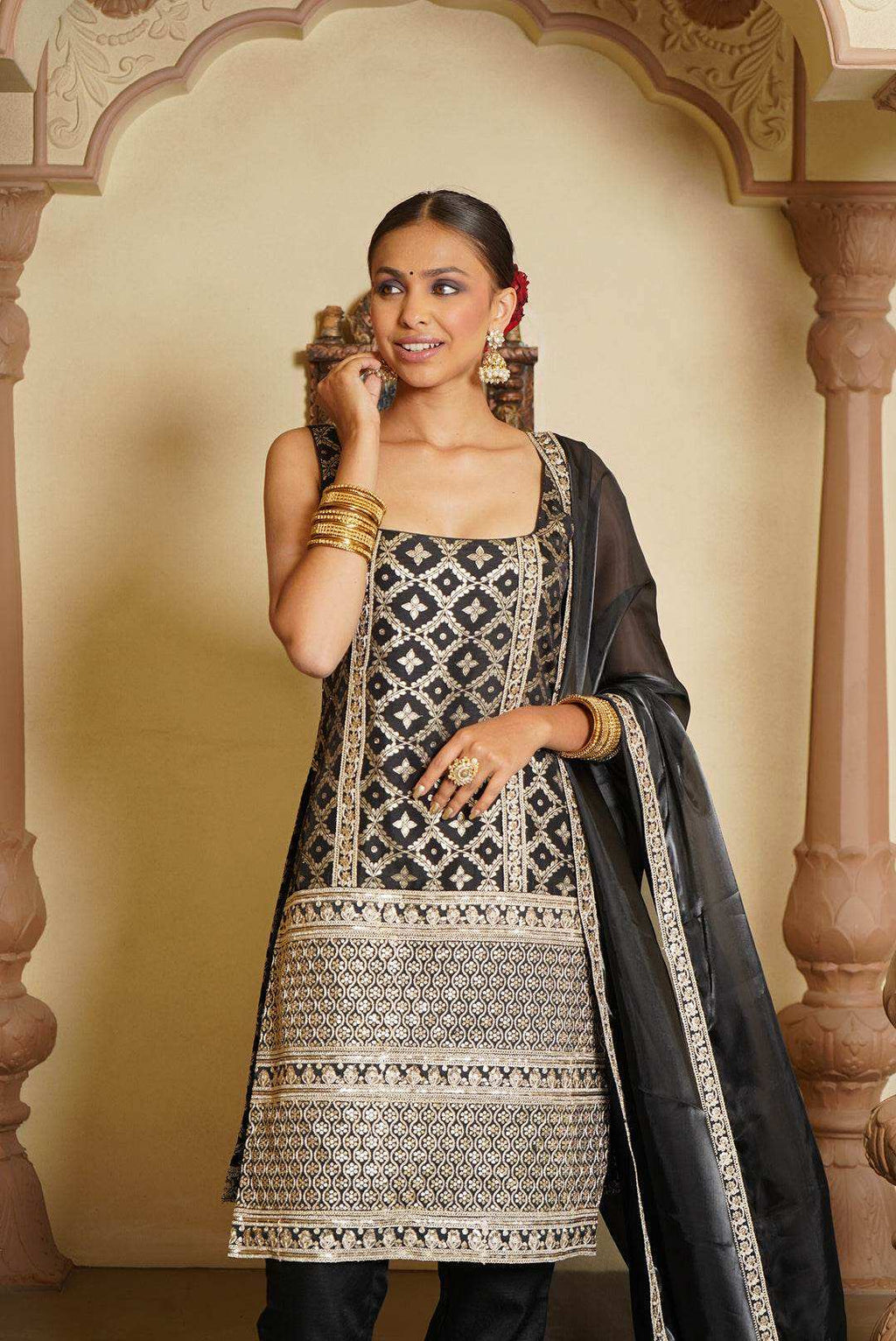 Sara Brocade Kurta, Sharara & Dupatta - Monk & Mei