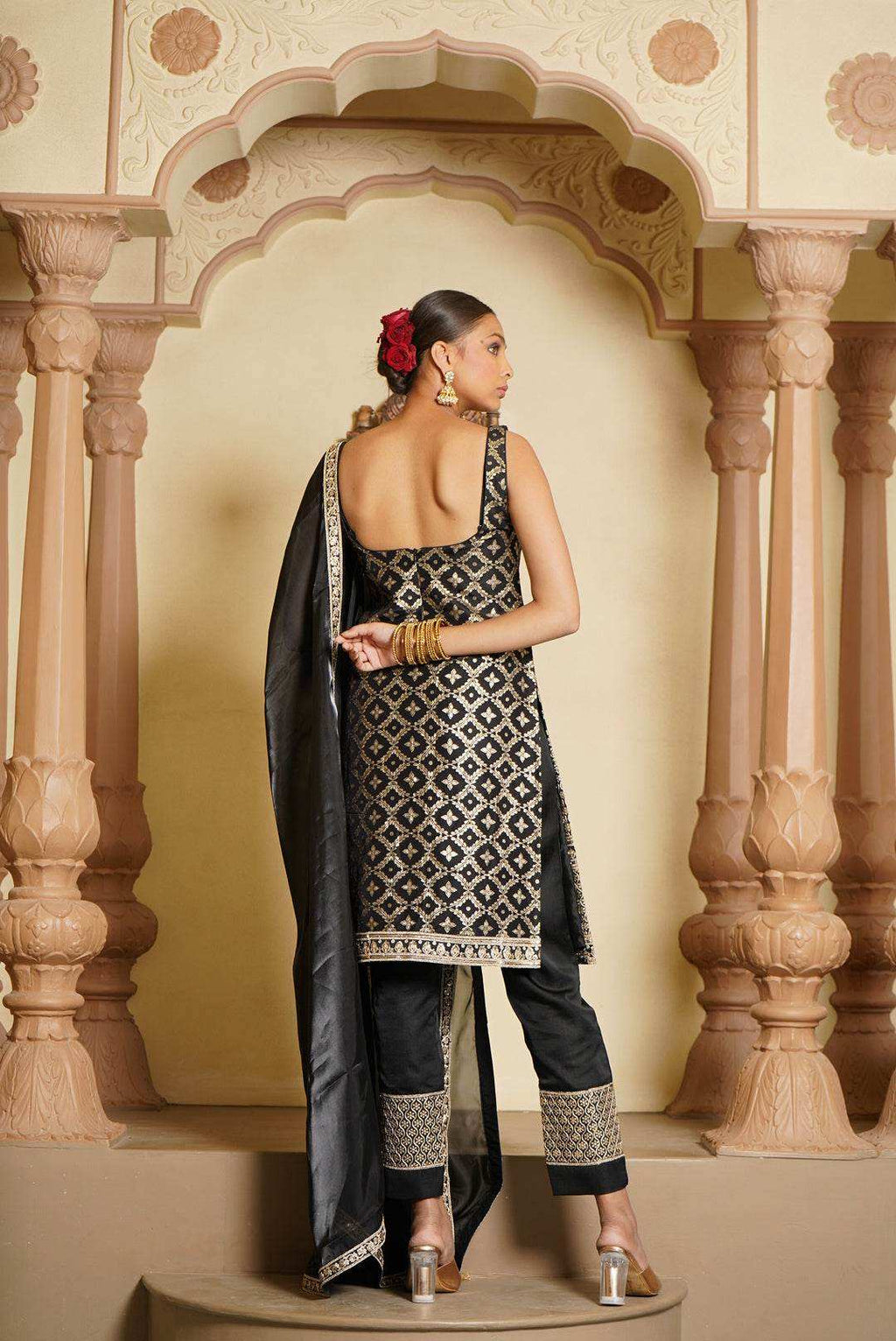 Sara Brocade Kurta, Sharara & Dupatta - Monk & Mei